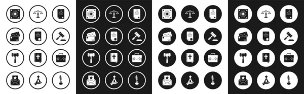 Set Identificatie badge, Certificaat sjabloon, Envelop, Veilig, Rechter hamer, Weegschalen van Justitie, Briefcase en pictogram. Vector — Stockvector