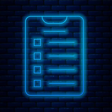 Parlayan neon hattı yeni yıl hedefleri listesi ve tuğla duvar arka planında izole edilmiş plan simgesi. Mutlu Noeller ve mutlu yıllar. Vektör