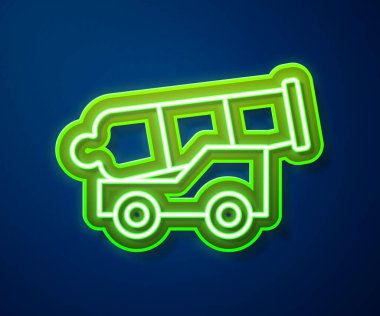 Parlayan neon hattı Cannon simgesi mavi arkaplanda izole edildi. Ortaçağ silahları. Vektör