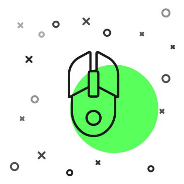 Siyah çizgi bilgisayar fare simgesi beyaz arkaplanda izole edildi. Tekerlek sembollü optik. Vektör