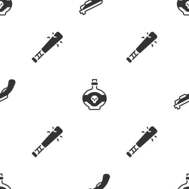 Pompalı tüfek, şişedeki zehir ve çivili beysbol sopası. Vektör