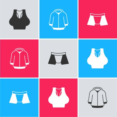 Undershirt, Kapüşonlu ve Erkek iç çamaşırı ikonu. Vektör