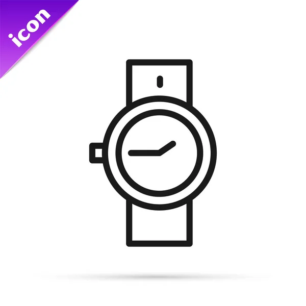 Línea negra Icono del reloj de muñeca aislado sobre fondo blanco. Icono del reloj de pulsera. Vector — Vector de stock