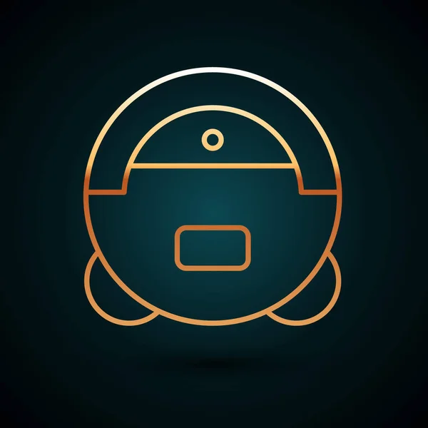 Linea oro icona aspirapolvere robot isolato su sfondo blu scuro. Apparecchio domestico intelligente per aspirapolvere automatico, dispositivo digitale per la pulizia della casa. Vettore — Vettoriale Stock