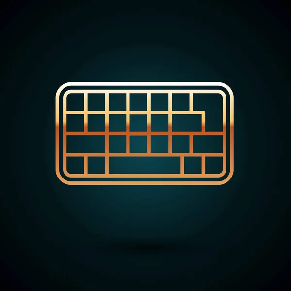 Gold line Computer keyboard icon isolated on dark blue background. PC component sign. Vector — Stock Vector