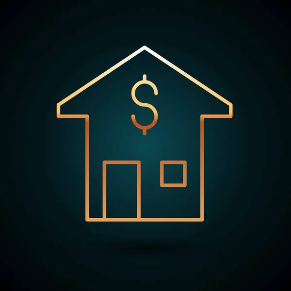 Línea de oro Casa con símbolo de dólar icono aislado sobre fondo azul oscuro. Hogar y dinero. Concepto inmobiliario. Vector — Archivo Imágenes Vectoriales