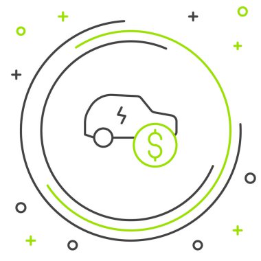Elektrik hattı araba fiyatı simgesi beyaz arkaplanda izole edildi. Elektrikli otomobil endüstrisi büyüme konsepti. Elektrikli araba satışı konsepti. Renkli taslak konsepti. Vektör