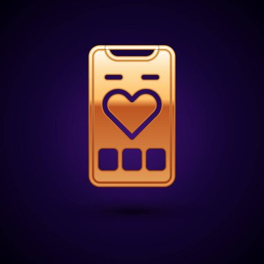 Kalp atış hızı monitörü olan altın renkli akıllı telefon siyah arkaplanda izole edilmiş. Vektör