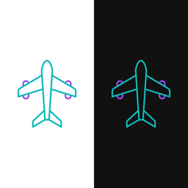 Line Plane icon isolated on white and black background. Flying airplane. Airliner insurance. Security, safety, protection, protect concept. Colorful outline concept. Vector — Stock Vector