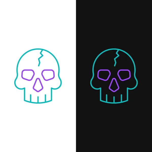 Line Skull Symbol isoliert auf weißem und schwarzem Hintergrund. Piratenkapitän. Frohe Halloween-Party. Buntes Rahmenkonzept. Vektor — Stockvektor