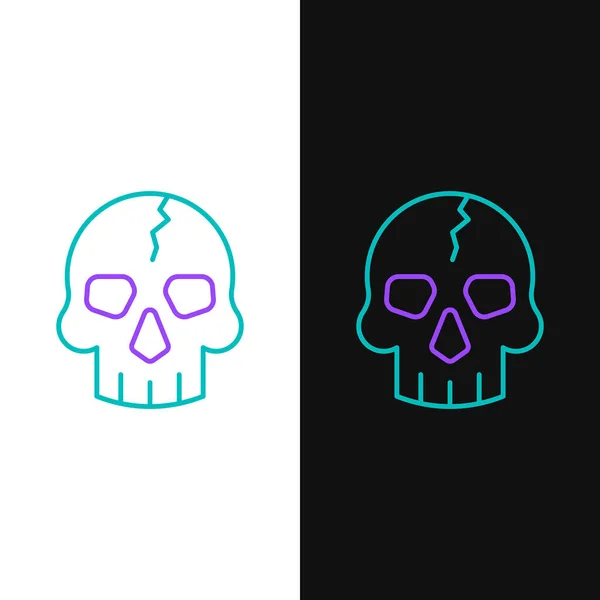 Line Skull icono aislado sobre fondo blanco y negro. Capitán pirata. Feliz fiesta de Halloween. Concepto de esquema colorido. Vector — Vector de stock