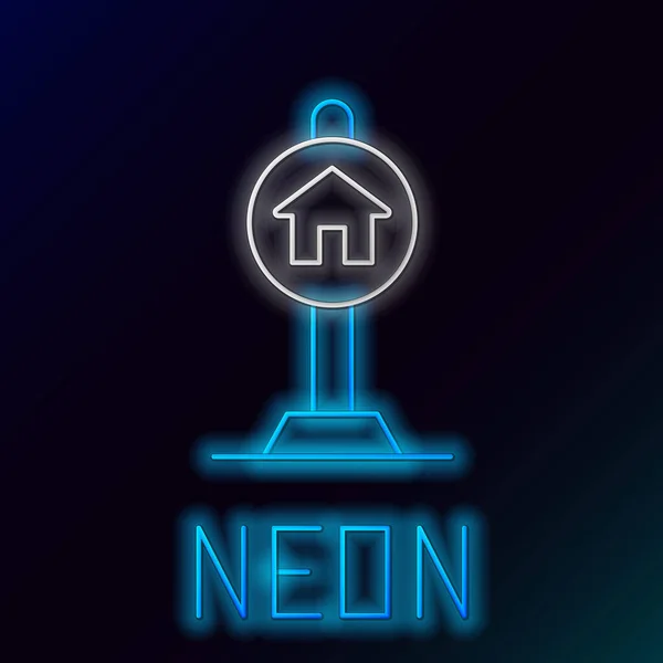 Gloeiende neon lijn Hotel teken voor het verkeer pictogram geïsoleerd op zwarte achtergrond. Kleurrijk concept. Vector — Stockvector