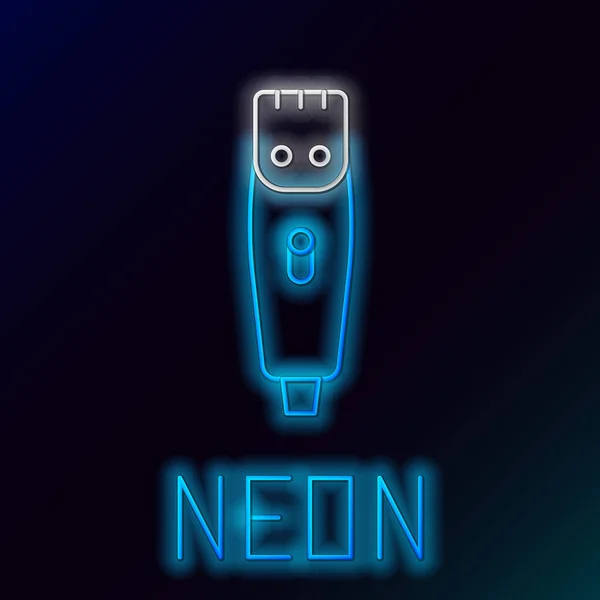 Leuchtende Neon-Linie Elektrische Haarschneidemaschine oder Rasierer-Symbol isoliert auf schwarzem Hintergrund. Barbershop-Symbol. Buntes Rahmenkonzept. Vektor — Stockvektor