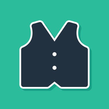 Yeşil arka planda mavi yelek ikonu izole edildi. Klasik yelek. Erkekler için resmi kıyafet. Vektör