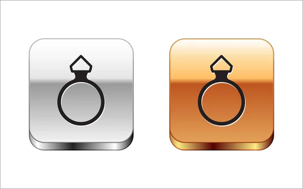 Siyah Elmas nişan yüzüğü ikonu beyaz arkaplanda izole edilmiş. Gümüş ve altın kare düğmeler. Vektör — Stok Vektör