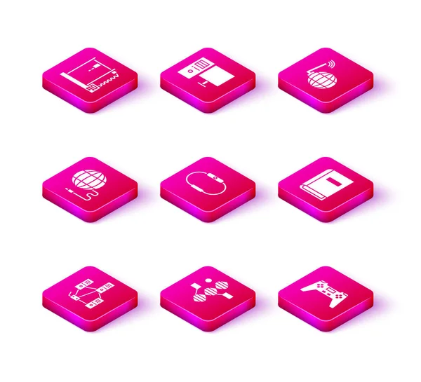 Set Computer network, DNA symbol, Social, Smartwatch, Gamepad, User manual, and monitor icon. Vector — Stock Vector