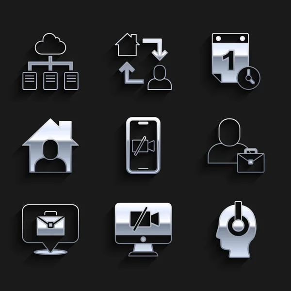 Définir la caméra vidéo Off sur mobile, ordinateur, pigiste, Travail en ligne, Gestion du temps et icône. Vecteur — Image vectorielle