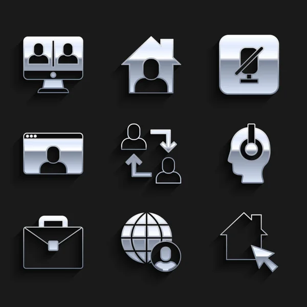 Set Project team base, Freelancer, Online working, Briefcase, Video chat conference, Mute micro and icon. Vector — 스톡 벡터