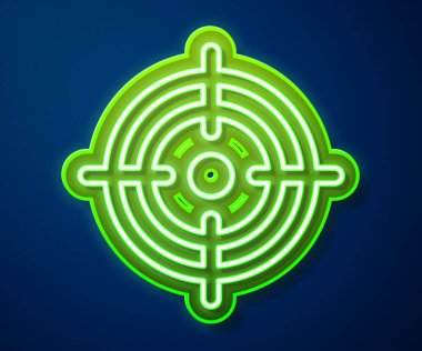 Parlayan neon hattı hedefinin finansal hedef konsepti mavi arka planda izole edildi. Sembolik hedeflere ulaşım, başarı. Vektör