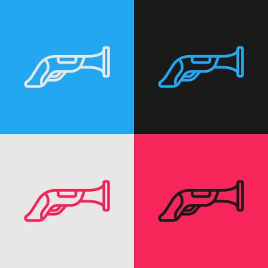 Pop Art Line Vintage tabanca ikonu renk arkaplanında izole edildi. Eski bir silah. Vektör