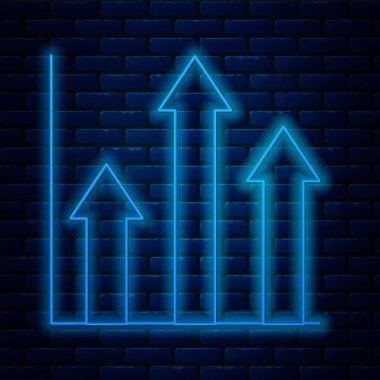 Parlayan neon hattı pasta grafiği bilgi simgesi tuğla duvar arka planında izole edildi. Diyagram çizelgesi. Vektör