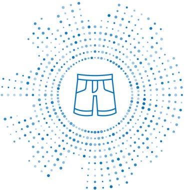 Mavi çizgi kısa veya pantolon simgesi beyaz arkaplanda izole edildi. Soyut çember rastgele noktalar. Vektör