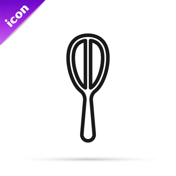 Ligne noire Icône de fouet de cuisine isolé sur fond blanc. Ustensiles de cuisine, batteur d'oeufs. Panneau couverts. Symbole de mélange alimentaire. Vecteur — Image vectorielle