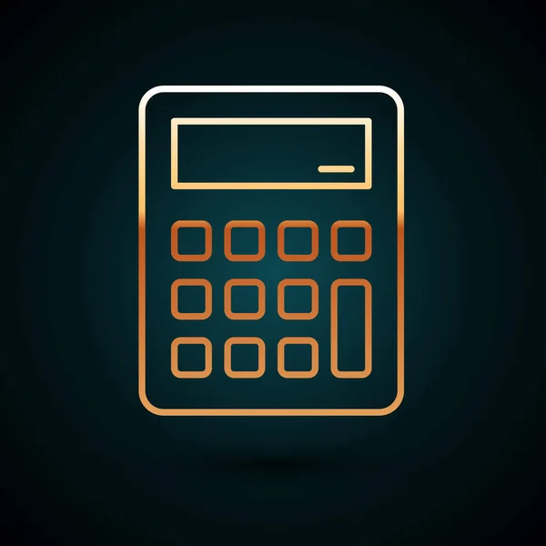 Guld linje Calculator ikon isolerad på mörkblå bakgrund. Bokföringssymbol. Beräkningar matematik utbildning och finans. Vektor — Stock vektor