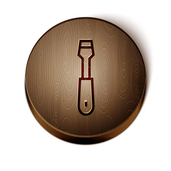 Línea marrón Icono del destornillador aislado sobre fondo blanco. Símbolo herramienta de servicio. Botón círculo de madera. Vector — Vector de stock