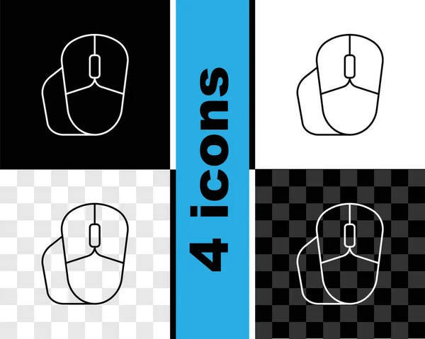 Set line Computer mouse icon isolated on black and white, transparent background. Optical with wheel symbol. Vector — Stock Vector