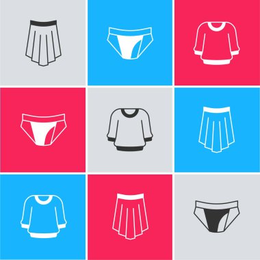 Etek, erkek iç çamaşırı ve süveter ikonu. Vektör