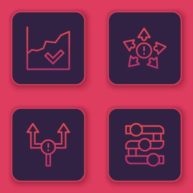 Finansal büyüme artışı, Arrow, birçok yönden yön oku ve grafiği, şemayı ayarla. Mavi kare düğme. Vektör