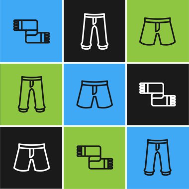 Kış eşarbı, kısa pantolon ve pantolon ikonu. Vektör