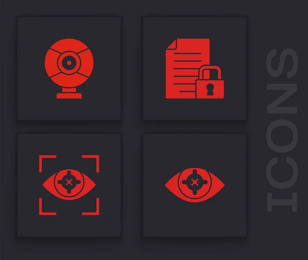 Définir balayage des yeux, caméra de sécurité, Document et verrouillage et icône. Vecteur — Image vectorielle
