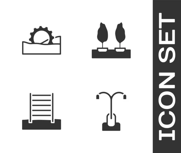 Set Street light, diabelski młyn, szwedzka ściana i ikona lasu. Wektor — Wektor stockowy