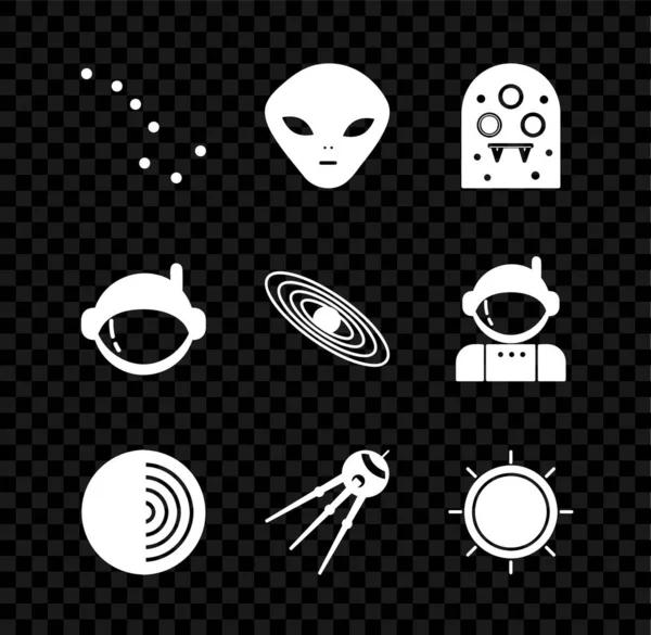 设置大熊星座,外星人,地球结构,卫星,太阳,宇航员头盔和行星图标.B.病媒 — 图库矢量图片