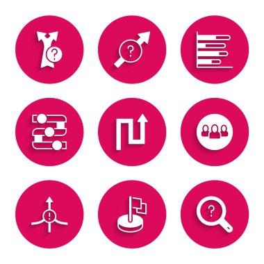 Ok, Bayrak, Bilinmeyen Arama, Proje ekibi tabanı, Grafik, grafik, diyagram, Pie bilgi simgesi ve simgesini ayarla. Vektör