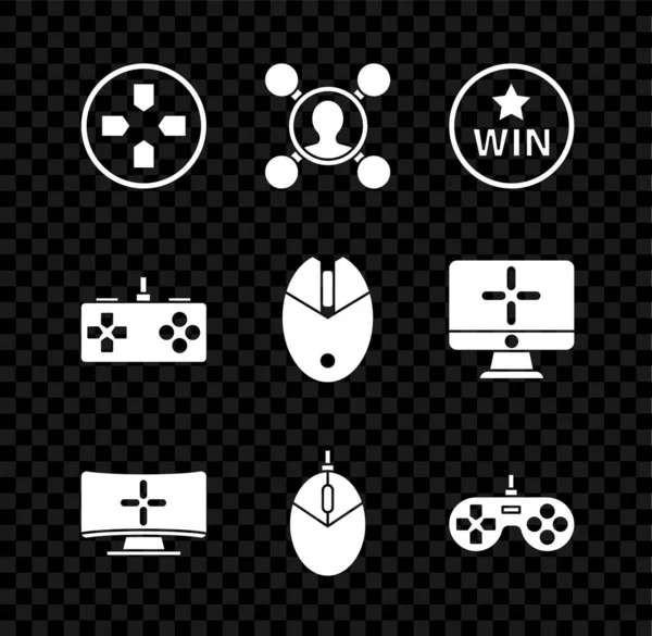 Establecer Gamepad, Compartir, Medalla, Monitor de ordenador, juego del ratón, y el icono. Vector — Vector de stock