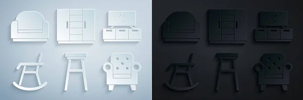 Set Stuhl, TV-Tisch, Sessel, Kleiderschrank und Symbol. Vektor — Stockvektor