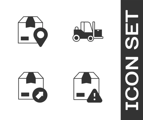 Set Entrega Seguridad Con Escudo Ubicación Caja Cartón Cartón Carretilla — Archivo Imágenes Vectoriales
