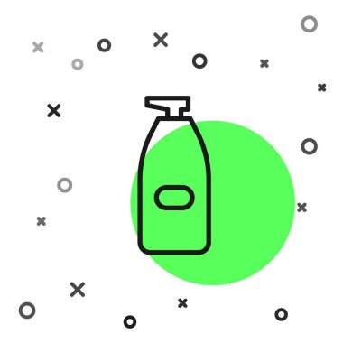 Siyah çizgi, beyaz arka planda izole edilmiş sıvı antibakteriyel sabun. Antiseptik. Dezenfeksiyon, hijyen, cilt bakımı. Vektör İllüstrasyonu.