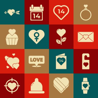 Kalbin merkezindeki Kol Saati lütfen kalp ile rahatsız etmeyin sevgililer günü kadın cinsiyeti düğün pastası Amour, ok ve çiçek ikonu. Vektör.