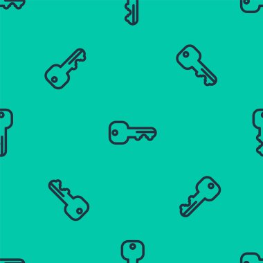 Mavi çizgi ev anahtar simgesi yeşil arka planda kusursuz desen izole etti. Vektör.