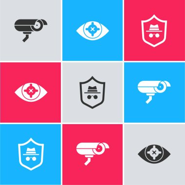 Güvenlik kamerası, göz taraması ve Kimlik Değiştirme kipi simgesini ayarla. Vektör.