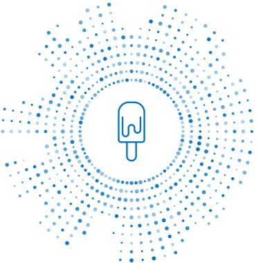 Mavi çizgi dondurma beyaz arka planda izole edilmiş bir çubuk simgesi. Güzel sembol. Soyut çember rastgele noktalar. Vektör