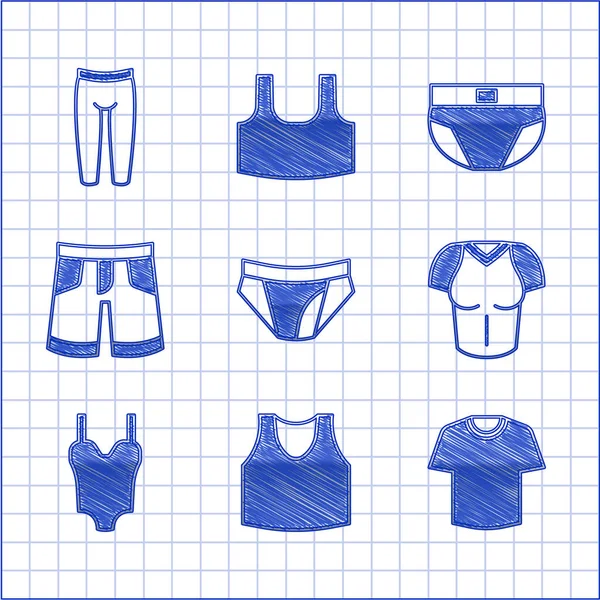 男性パンツ、下着、 Tシャツ、水着、ショートまたはレギンスアイコンを設定します。ベクトル — ストックベクタ