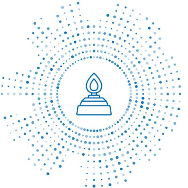 Mavi çizgi Alkol veya beyaz arkaplanda izole edilmiş ruh yakıcı simgesi. Kimyasal ekipman. Soyut çember rastgele noktalar. Vektör