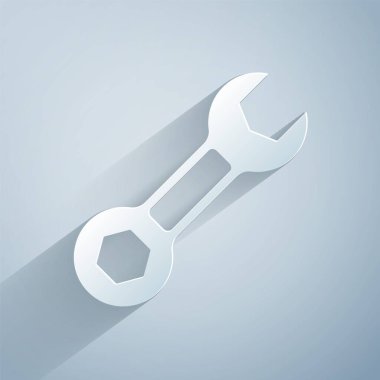 Kağıt kesiği Anahtarlık simgesi gri arkaplanda izole edildi. Kağıt sanatı tarzı. Vektör