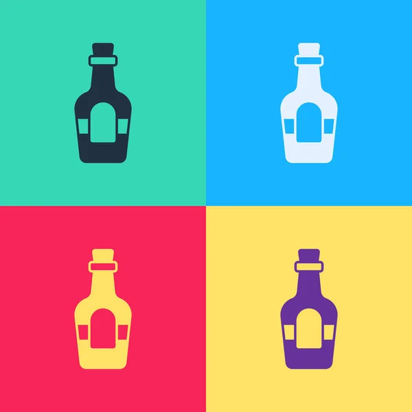 Seni pop Alkohol minum Ikon botol Rum terisolasi di latar belakang warna. Vektor - Stok Vektor