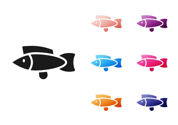 Ícone de peixe preto isolado no fundo branco. Definir ícones coloridos. Vetor — Vetor de Stock